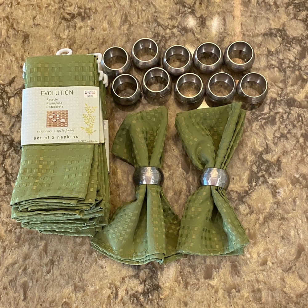 Evolution Green Napkin Set with Silver Rings